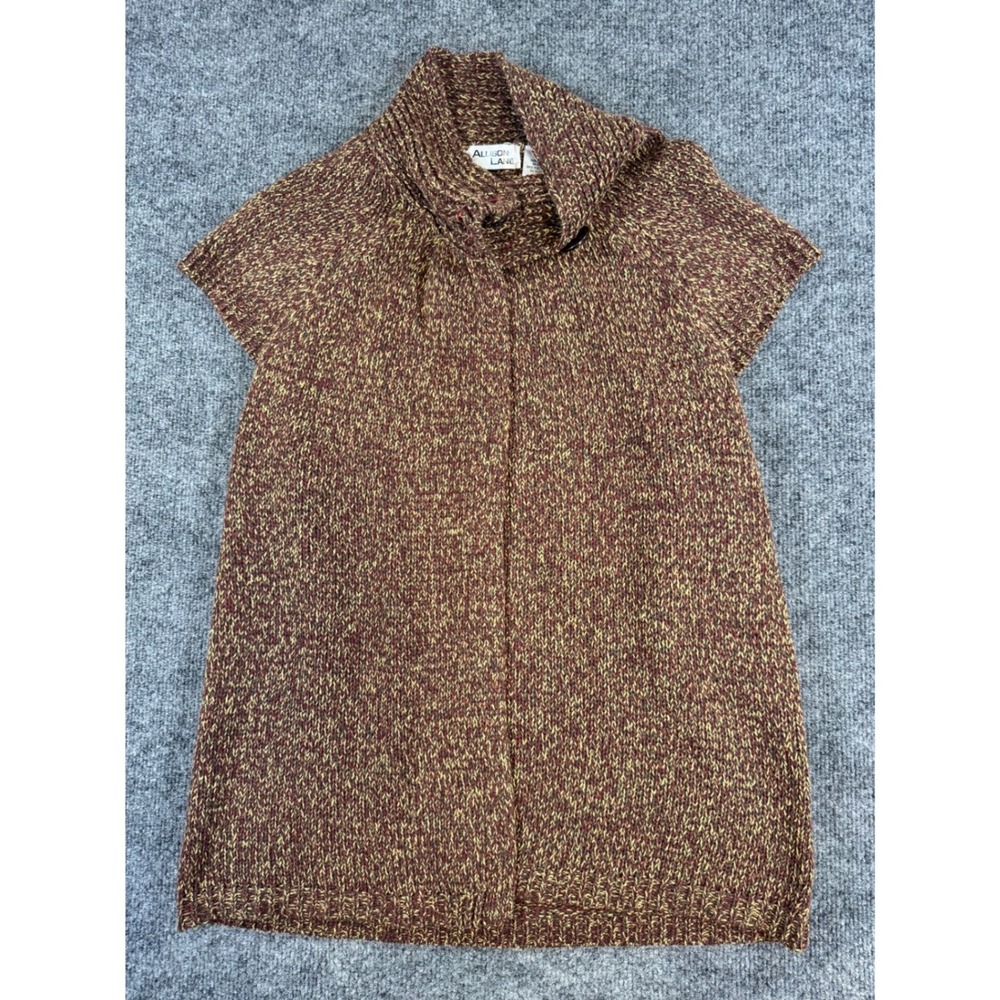 Allison Lane Womens Marled Knit Sweater Vest Burgundy Gold Funnel Neck Large